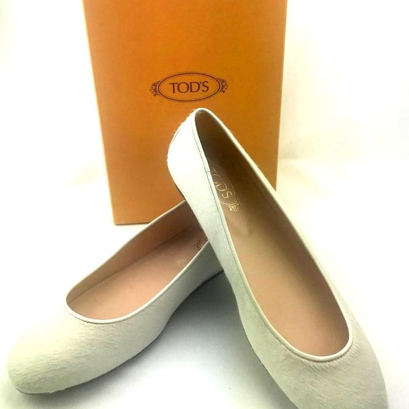 TOD'S Studded Ballet Gomma  Off White Calf Flats - Picture 1 of 8